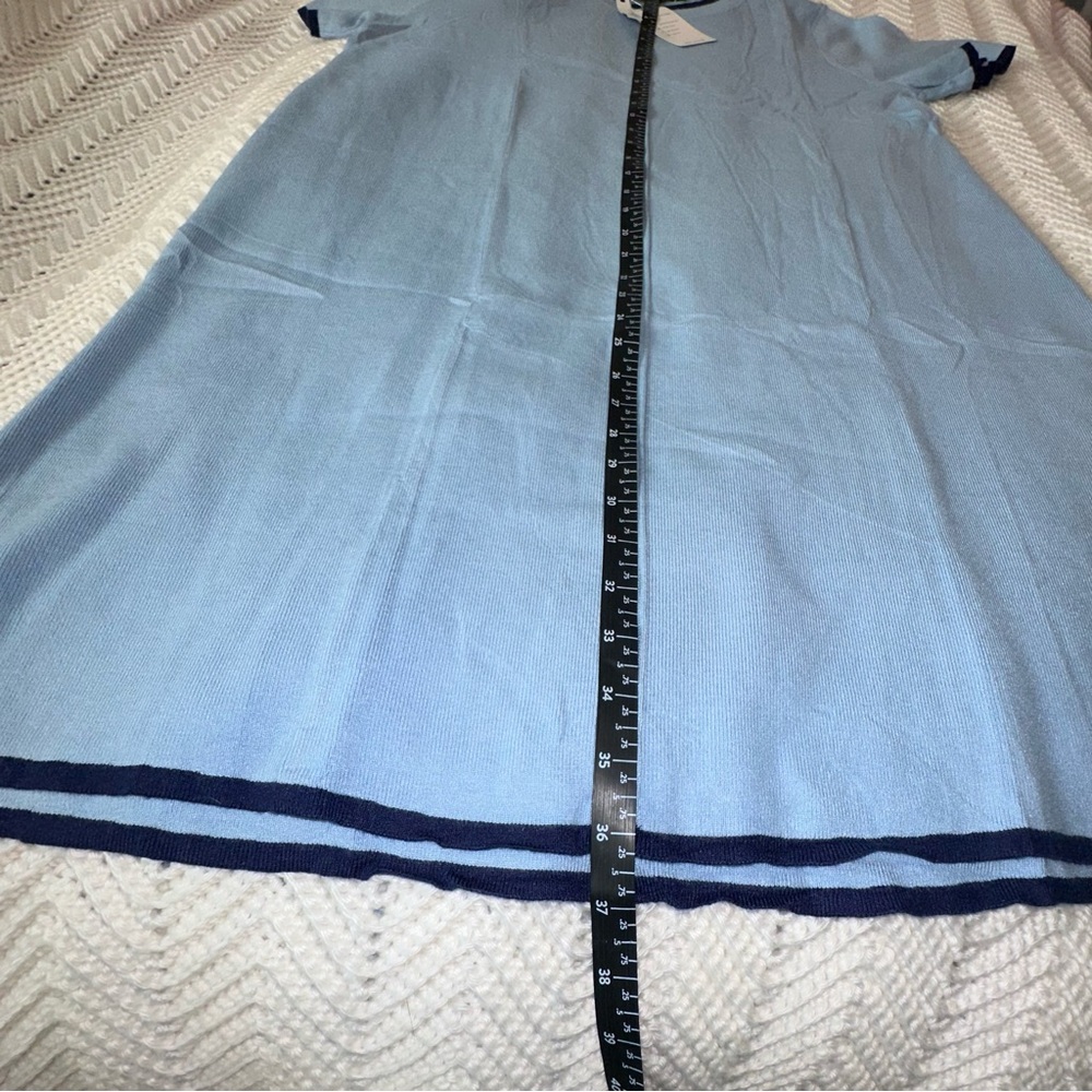 Merokeety Light Blue Sweater Dress with Navy Trim- Large nwt - Picture 8 of 9